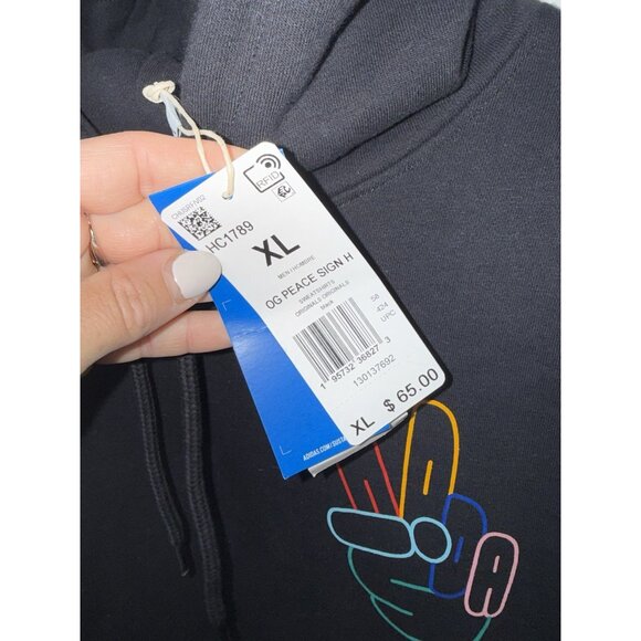 Adidas Originals OG Peace Sign Hoodie Sweatshirt Black X-Large Streetwear New 2A - Picture 4 of 6